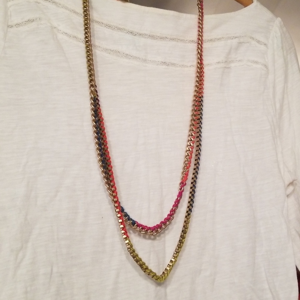 NWT Brass chain and multicolored woven necklace
